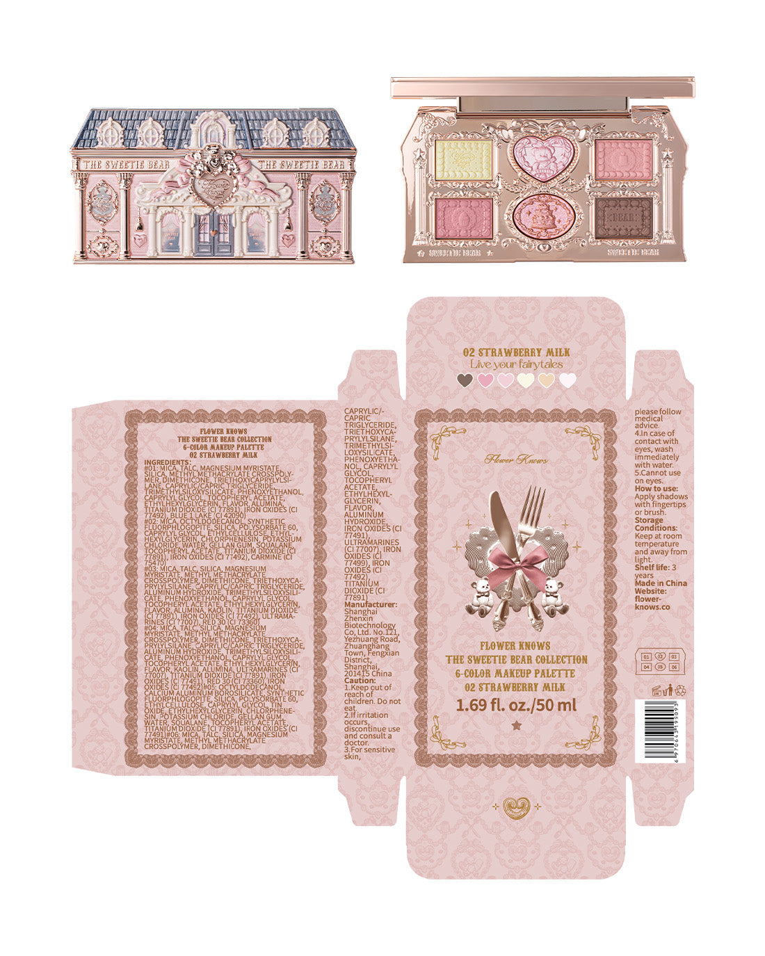 Flowerknows Sweetie bear - Paleta de sombras - 02 Strawberry Milk